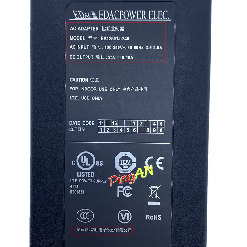 *Brand NEW* AC100-240V EDAC EDACPOWER ELEC.EA12501J-240 24V 9.16A AC DC ADAPTER POWER SUPPLY